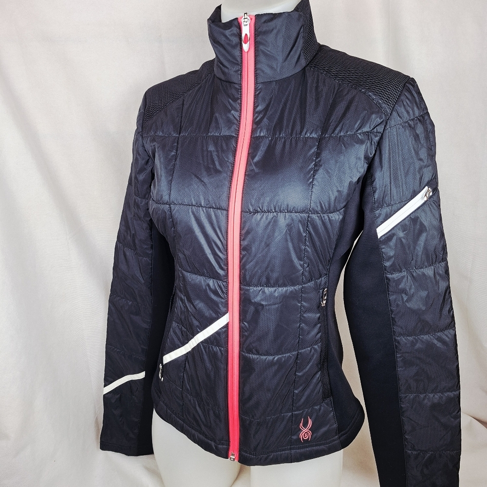 SPYDER Insulated Black Fitted Full Zip Jacket With Reflecting Stripes Size Small